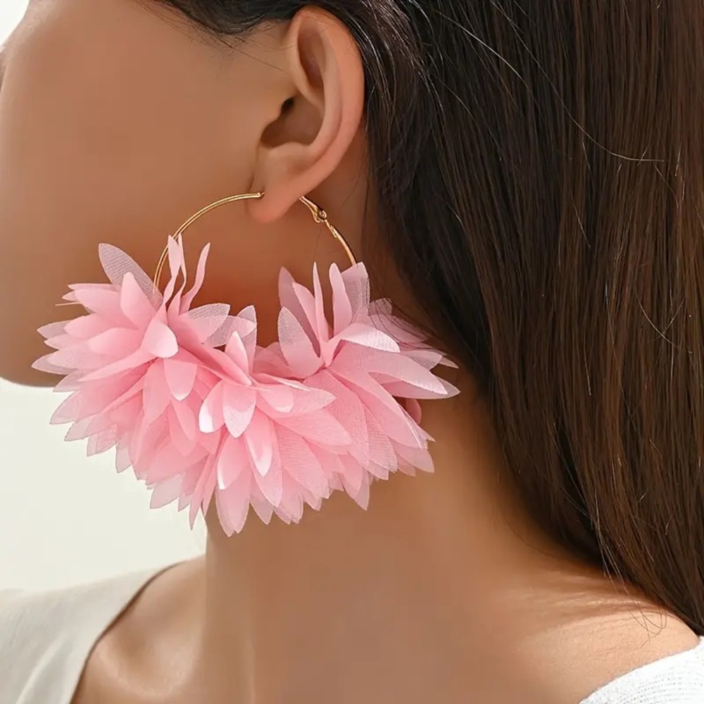 Elegant Pink Floral Hoop Earrings